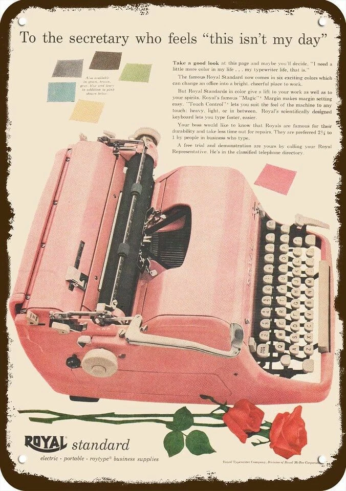 1954 ROYAL Pink Typewriter Vintage-Look-Edge ***DECORATIVE REPLICA METAL SIGN*** - Image 1 of 1