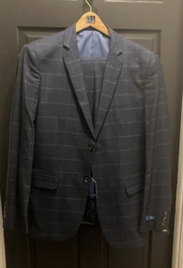 GINO VITALE  2-piece Stretch Ink Blue/Windowpane Plaid Suit (44Lx38W) 44L~NWT - Picture 1 of 12