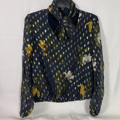 Ted Baker London $225 Danaae Silk Blend Pussy Bow Swiss Dot Top US Womens Size 4 - Image 1 of 4