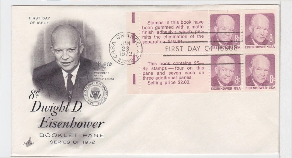 TurtlesTradingPost- Dwight D Eisenhower 1972 FDC #1395c Booklet Artcraft Cachet - Image 1 of 1