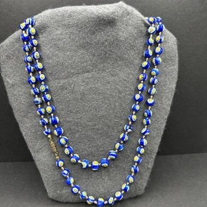 Vintage Italian Millefiori Murano Glass Bead Necklace 44” Long. Hand Knotted - Picture 1 of 8