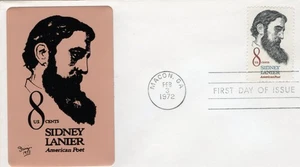 1446 Sidney Lanier FDC, cachet in metallo sarzin, senza indirizzo, patta aperta - Foto 1 di 3