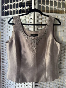 Tahari Arthur S Levine Luxe lila verziertes Perlen Kleid Tanktop / Gr. 14 - Bild 1 von 7