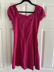 Old Navy Womens XL Hot Pink Swiss Dot Babydoll Mini Dress Smocked Back - Picture 1 of 6