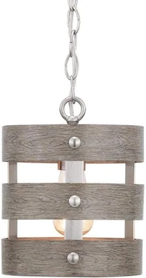 Progress Lighting Gulliver 1-Light Brushed Nickel Pendant Weathered Gray Wood - Image 1 of 4