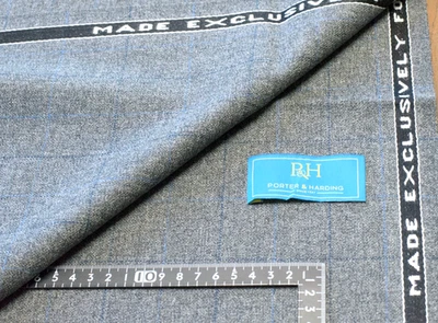 Cheviot Wool THORNPROOF – Porter & Harding – Grey & Blue Windowpane – 2.00m - Image 1 of 4