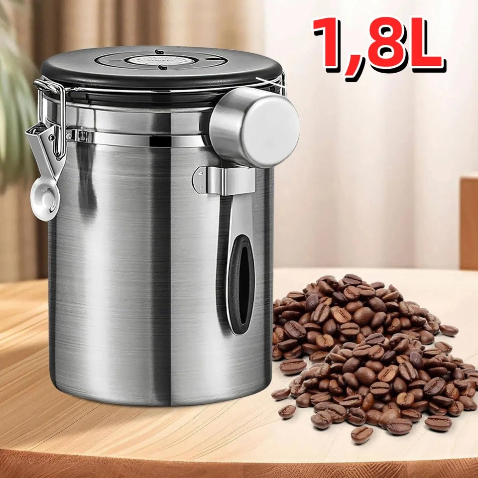 Edelstahl Kaffeedose Luftdicht Vorratsdose 1,8L Kaffeebohnen Behälter Aromadose - Bild 1 von 4