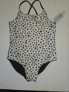 Cat and Jack Swimsuit Girl  One Piece Gray / White color Size M 8 Plus UPF 50+ - Picture 1 of 4