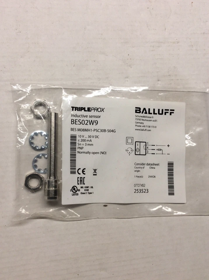 Balluff BES02W9 BES M08MH1-PSC30B-S04G Inductive Sensor PNP N.O. 10-30 VDC 🇺🇸 - Image 1 of 1