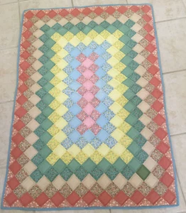 baby infant crib Quilt COVERLET vintage green blue yellow lap blanket 31x45 new - Picture 1 of 7