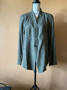 NWT Eileen Fisher Green Organic Linen Button Front Long Cardigan Jacket Large - Picture 1 of 4