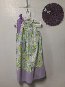 Vestido boutique para niñas talla 4 a 6 púrpura verde colorido lazos en el cuello Y2 - Imagen 1 de 2
