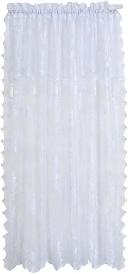 Panel de encaje Stylemaster Carly con cenefa adjunta, 56 pulgadas x 84 pulgadas, blanco Foto 1 de 1
