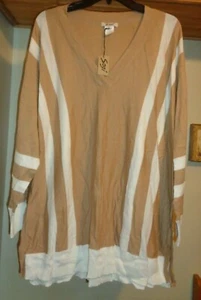 SUÉTER JERSEY SOGI CAMEL/MARFIL RAYAS CUELLO EN V AJUSTE RELAJADO NUEVO CON ETIQUETAS TALLA M/L/XL - Imagen 1 de 10