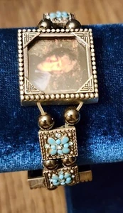 VINTAGE 3 PICTURE FRAME BRACELET WITH RHINESTONE FLOWERS & SILVER BEADS - Picture 1 of 11