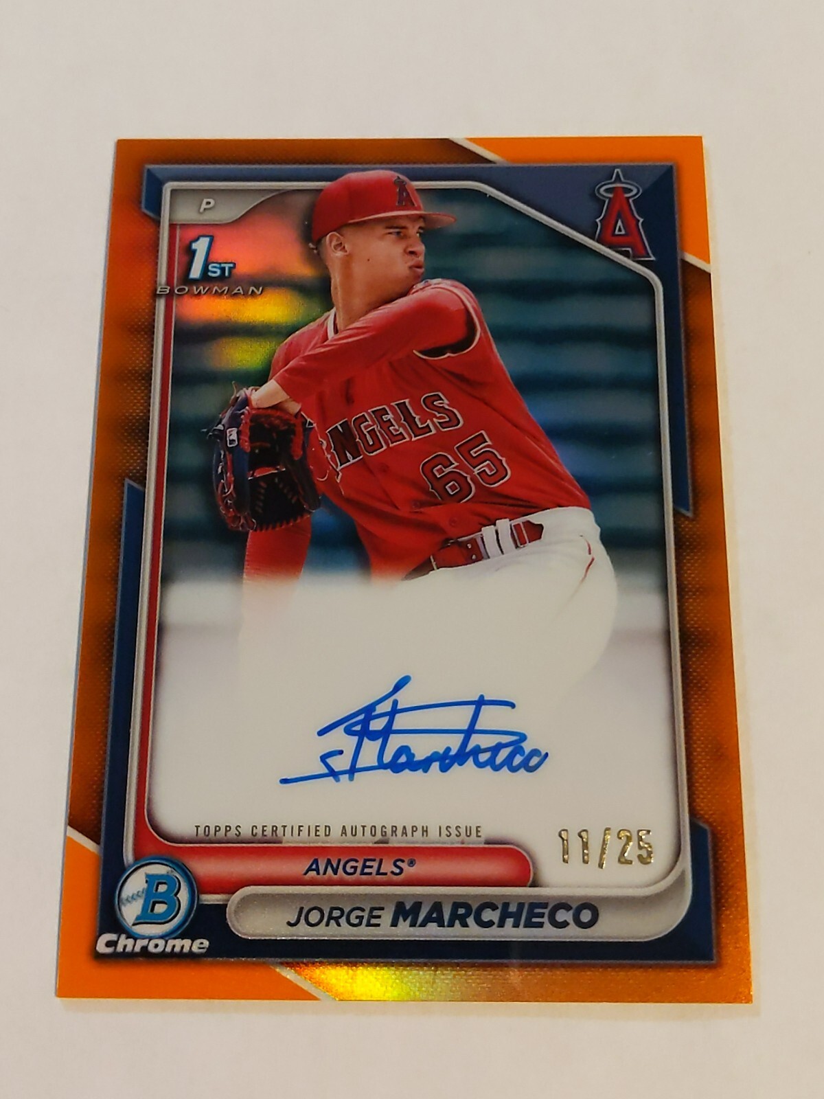 2024 BOWMAN CHROME ORANGE REFRACTOR AUTOGRAPH JORGE MARCHECO AUTO /25 #CPA-JMH
