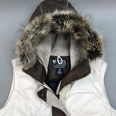 Chaleco de montaña Kuhl Projekt para mujer L crema plumón de ganso exterior capucha de piel sintética ⛷️ Foto 1 de 4