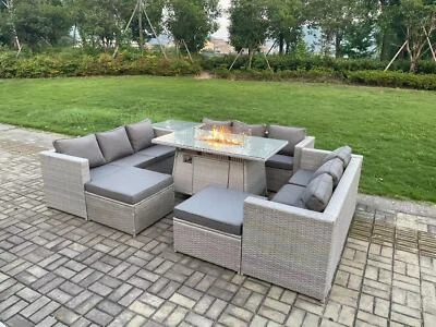 Fimous Outdoor Garden Dining Set Rattan Furniture Gas Fire Pit Dining Table Sofa
