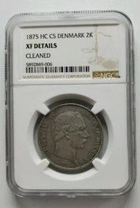 1875 HC CS Denmark Silver 2 Kroner NGC XF Details Cleaned - Picture 1 of 2