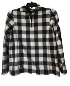 LANDS END WOMEN'S Fleece Black Cream CHECK PLAID TOP, SIZE S - Picture 1 of 10