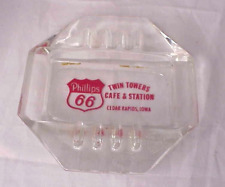 Phillips 66 Twin Towers Cafe & Station Cedar Rapids Iowa Clear Glass Ashtray