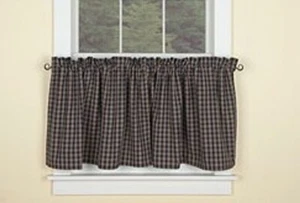 Sturbridge Navy Tier 24x36 Country Farmhouse Plaid Khaki Cotton CURTAINS Park - Picture 1 of 2