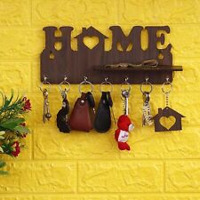 Wooden Key Holder With 7 Hooks For Decoration (29 cm x 13.5 cm x 0.4 cm, Brown)