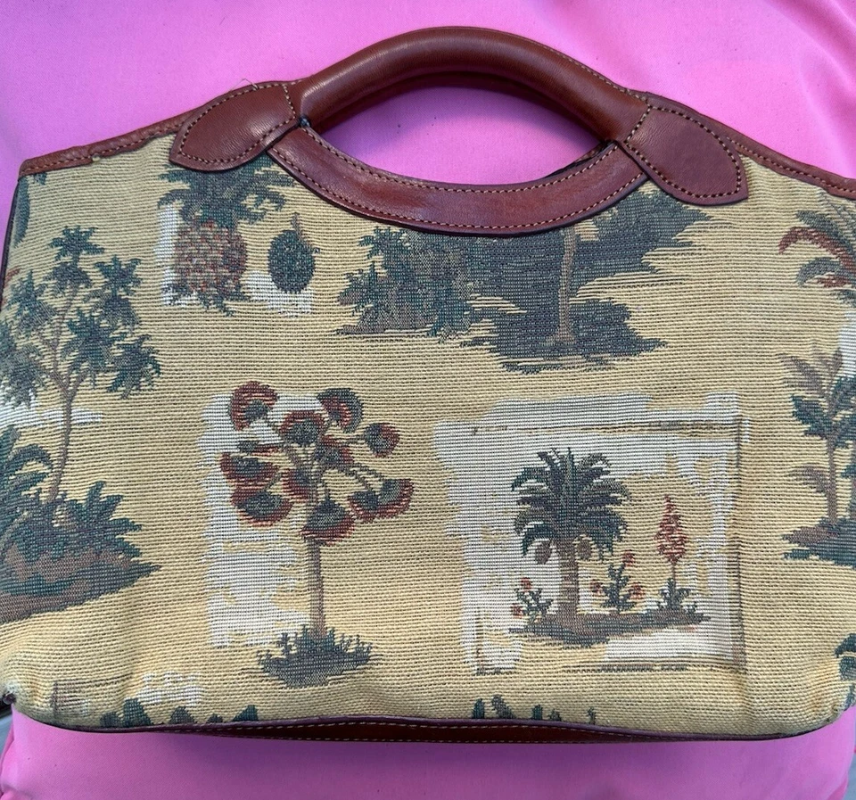 VTG Tommy Bahama Isle of Palms Envelope Handbag Clutch Purse Canvas & Leather - Image 1 of 4
