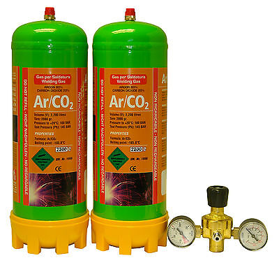 Argon/Co2 2 X 220ltr Gas Bottle For MIG Welding Disposable Cylinder & Regulator. • 89.40£