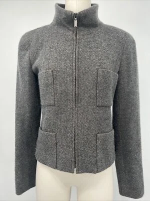 Chaqueta Blazer Chanel De Colección Años 90 Años 80 Gris Carbón Lana Boucle Cremallera Frontal Talla 38 Foto 1 de 4