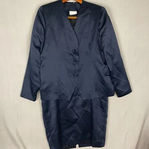 Vintage Vidalia's Fashion Women's 2 Pc Dress Suit Silk Blue Check Measurements - Picture 1 of 15