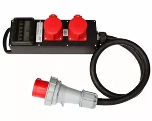 CEE Stromverteiler Vollgummi 63A / 400V zu 2x 32A Baustellenverteiler Adapter - Afbeelding 1 van 2