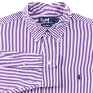 Polo Ralph Lauren Custom Fit Purple Bengal Stripe Button Down Casual Shirt L - Picture 1 of 8