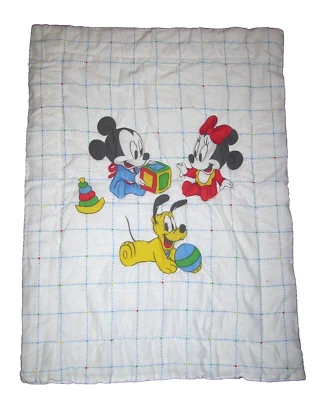 Vintage Disney Baby Mickey Mouse Minnie Pluto Ball Toys Crib Blanket Comforter - Image 1 of 3