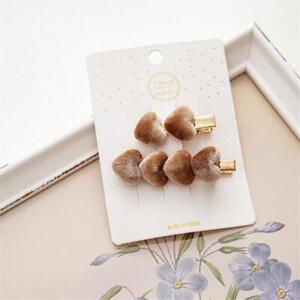 2Pcs/Set Velvet Heart Metal Side Clips Handmade Soft Plush Solid Color Hairpins,