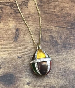 Vtg  COLORFUL ENAMEL  EGG LOCKET CASKET PENDANT NECKLACE Goldtone Rhinestones - Bild 1 von 5