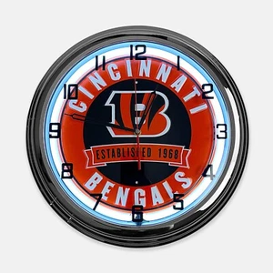 18" Cincinnati Bengals Metal Sign Designed White Neon Clock - SIGNBOX - Picture 1 of 10