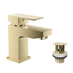 Grifo mezclador mono para lavabo de baño Margate, residuos y tubo flexible de latón - Imagen 1 de 2