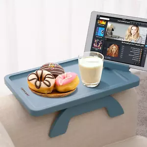 SINWNAT Couch Arm Table, Bamboo Sofa Clip on Tray Tables,Sofa Armrest Tray with - Picture 1 of 12