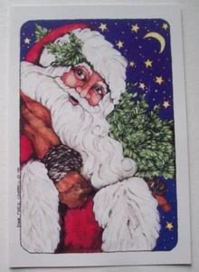 Santa Claus w moon & stars unsigned vintage Christmas greeting card *L2 - Bild 1 von 3
