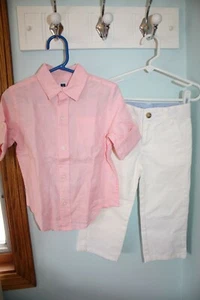 NWT Janie and Jack Boys 2T Pink Linen Dress Shirt & White Twill Dress Pants Set - Picture 1 of 7