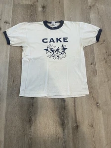 Vintage Cake Concert T Shirt Ringer Medium 1990s White RARE - Picture 1 of 9