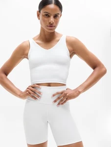 Sujetador deportivo Athleta Transcend cuello en V corto - M AC - blanco - nuevo con etiquetas -  - Imagen 1 de 5