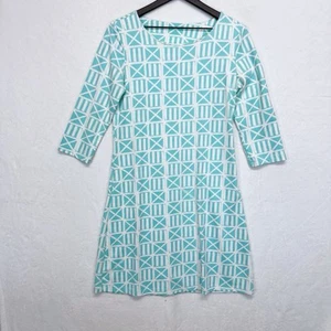 Mahi Gold Dress Medium Teal White Abstract Design  print 3/4 sleeve - Picture 1 of 8