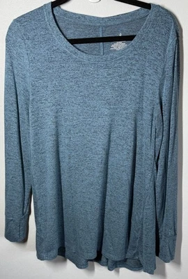 Camisa para dormir Cuddl Duds de punto suave para mujer azul medio manga larga top de salón invierno Foto 1 de 4