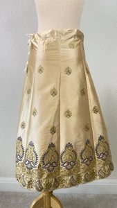Vintage Indian Sanskriti Gold Blue Sari Festival Embroidered Maxi Skirt S M - Picture 1 of 7