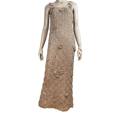 Maxi Vestido Zara Tejido Crochet Floral Tostado Sin Mangas con Forro Talla S (041) Foto 1 de 4