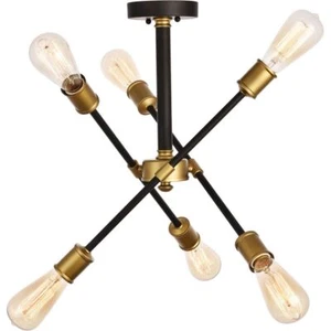 Sputnik Modern Dining Room Lighting Fixture Flush Mount Brass and Black 6 Lights - Picture 1 of 7