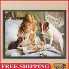 Cross Stitch Full Embroidery Dog Little Girl 11Ct Stamped Needlework Art Sets