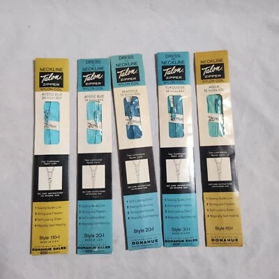 VTG Talon Aqua Mystic Blue Zippers Lot of 5, 14-24” Nylon Coil Neckline USA NOS - Image 1 of 4